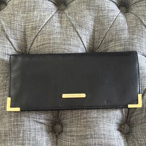 Michael Kors Black Leather Clutch with Gold Details
